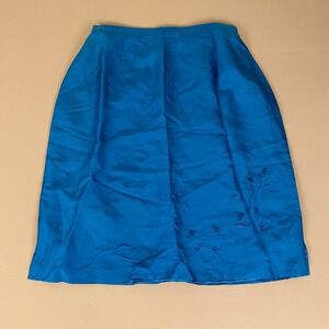 Vintage Cynthia Taylor‎ Silk Skirt Size Large Blue Floral Embroidered A-Line NWT